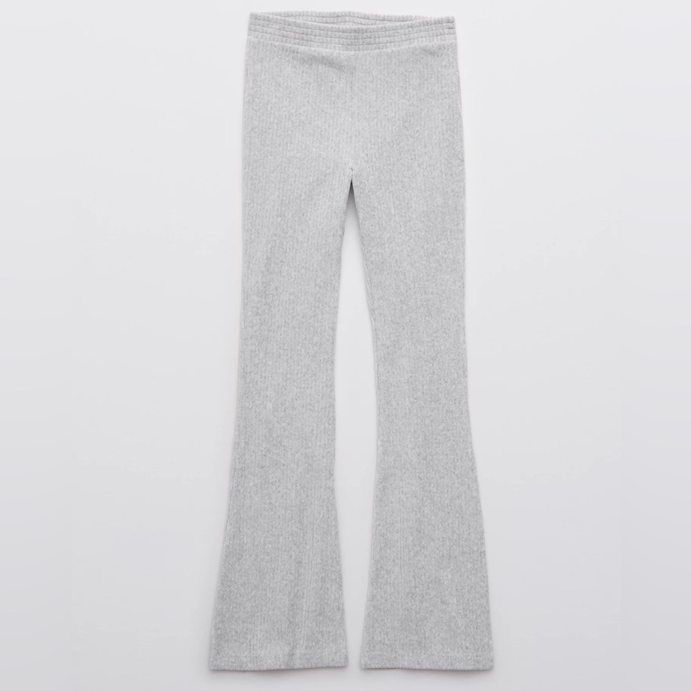Aerie Groove On Velour High Waisted Wide Leg Flare Pants Ribbed Loungewear M